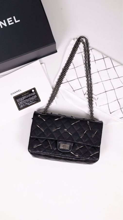 Chanel 15年餐厅小酒馆系列黑银2.55扣刀叉cf单肩包-0