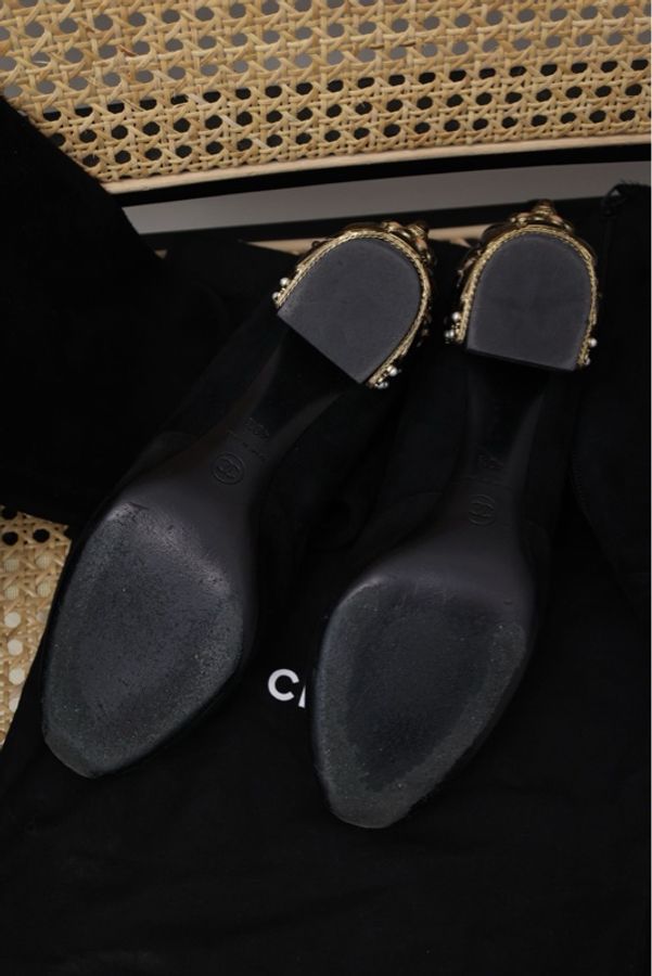 Chanel 11年拜占庭黑色琉璃麂皮长筒靴-8