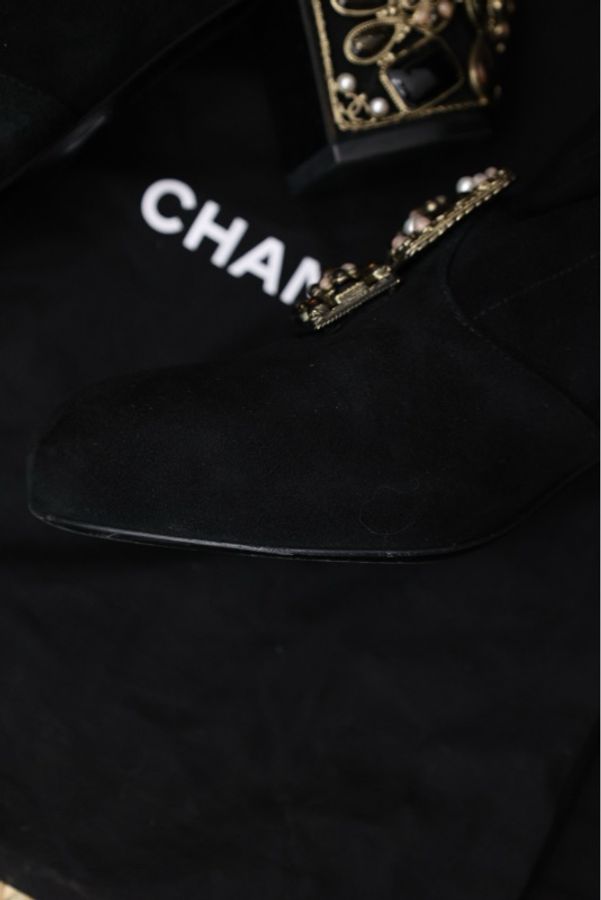 Chanel 11年拜占庭黑色琉璃麂皮长筒靴-9