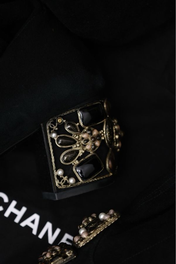 Chanel 11年拜占庭黑色琉璃麂皮长筒靴-20