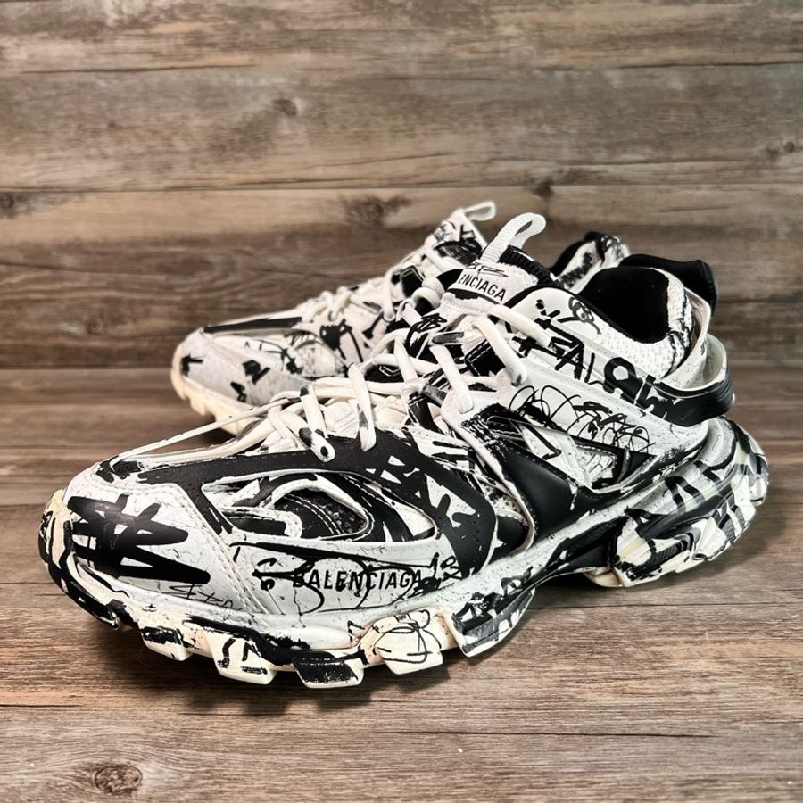 巴黎世家 Balenciaga track 黑白塗鴉款 白色 老爹鞋 43碼-0