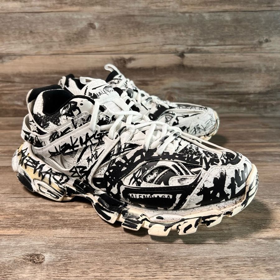 巴黎世家 Balenciaga track 黑白塗鴉款 白色 老爹鞋 43碼-1