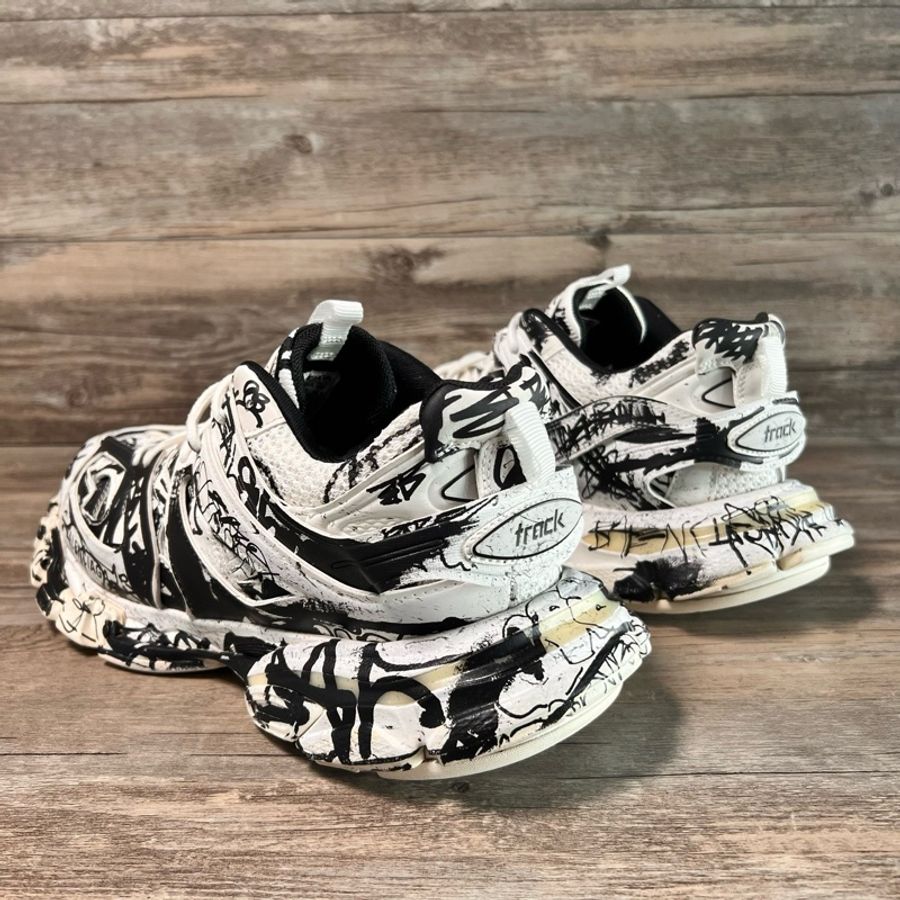 巴黎世家 Balenciaga track 黑白塗鴉款 白色 老爹鞋 43碼-3