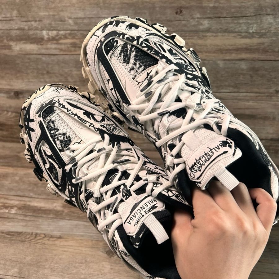 巴黎世家 Balenciaga track 黑白塗鴉款 白色 老爹鞋 43碼-4