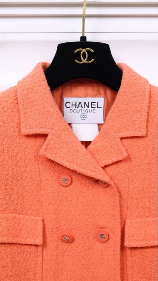 Chanel 96年橘色双排扣四口袋外套-5