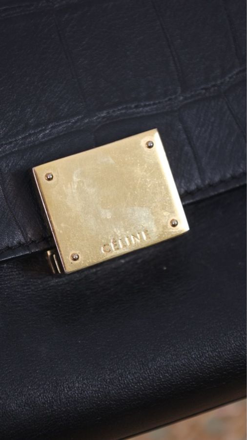 Celine鳄鱼压纹trepeze中号秋千包-9