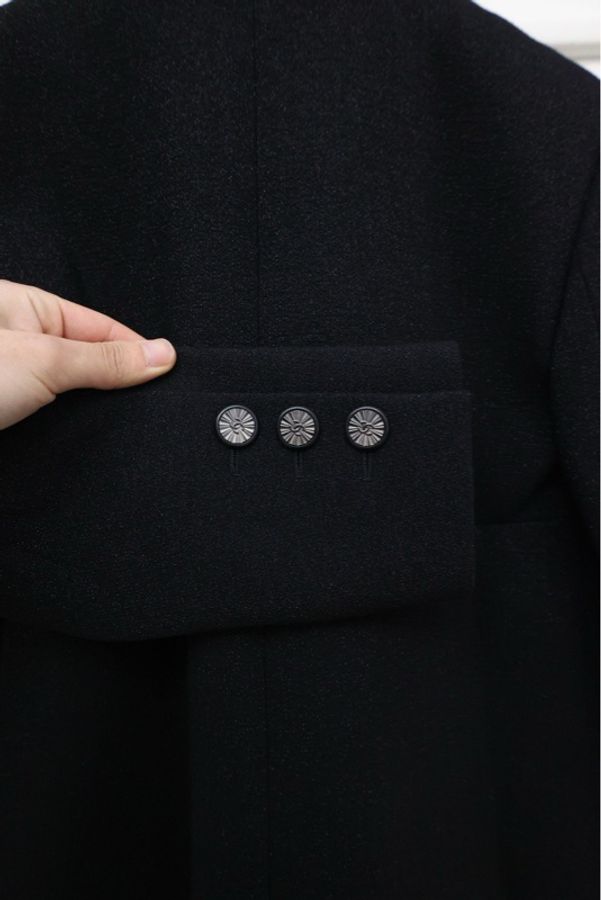 Chanel 14年黑色羊毛大翻领两口袋外套-6