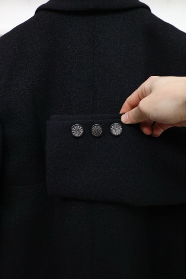 Chanel 14年黑色羊毛大翻领两口袋外套-13