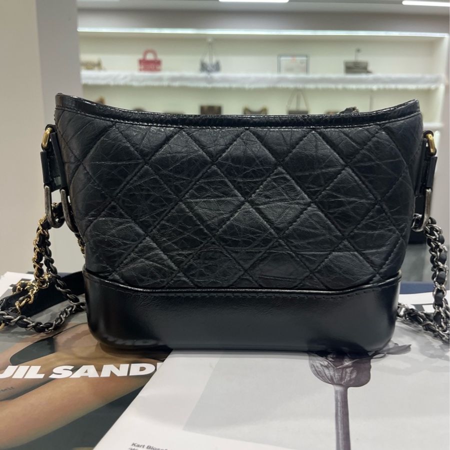 香奈兒/Chanel 黑金牛皮菱格小號流浪包-1