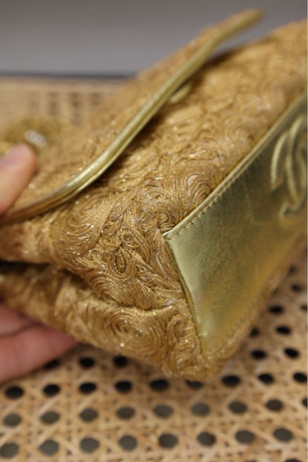 Chanel 0开山茶花金丝缎面莱茵石多层链翻盖包-13