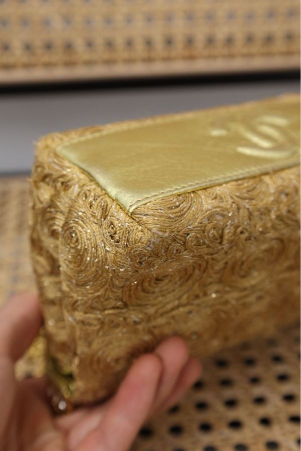 Chanel 0开山茶花金丝缎面莱茵石多层链翻盖包-27