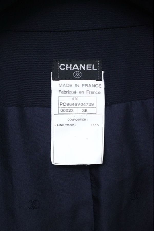 Chanel 97年深蓝色双排扣长款风衣-21