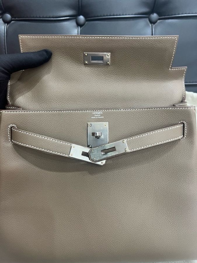 Hermes 愛馬仕 全新大全套K刻kelly28 凱莉 28 大象灰銀扣 Ev 皮，evercolor皮 全膜全套配件-5