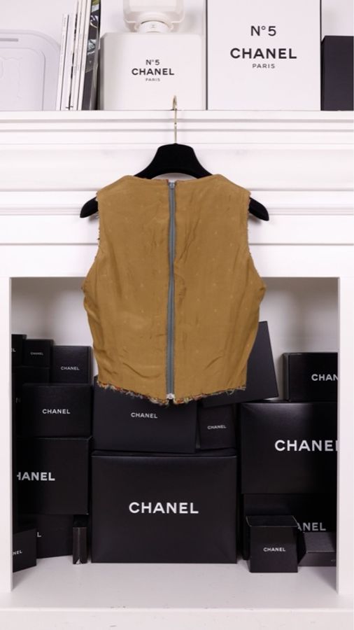 Chanel彩色粗花呢马赛克编绳圆领马甲-6