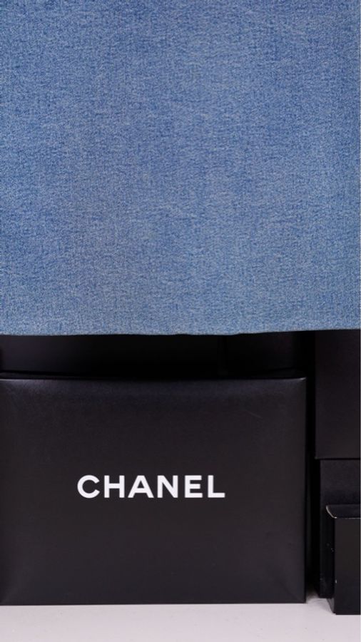 Chanel 92年海报款玫红线条丹宁牛仔拼接半裙-15