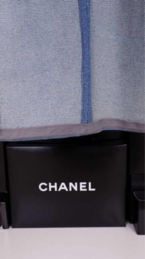 Chanel 92年海报款玫红线条丹宁牛仔拼接半裙-18