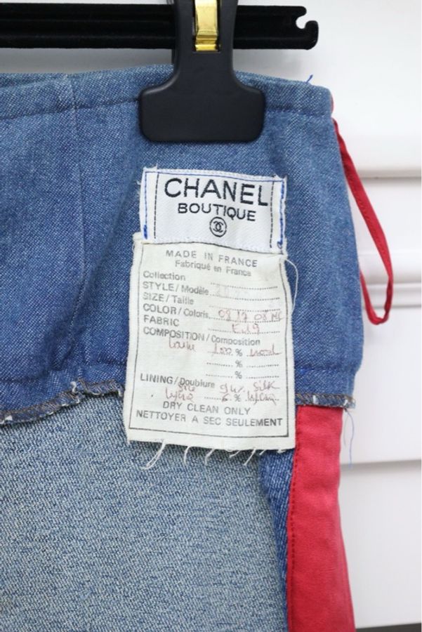 Chanel 92年海报款玫红线条丹宁牛仔拼接半裙-19