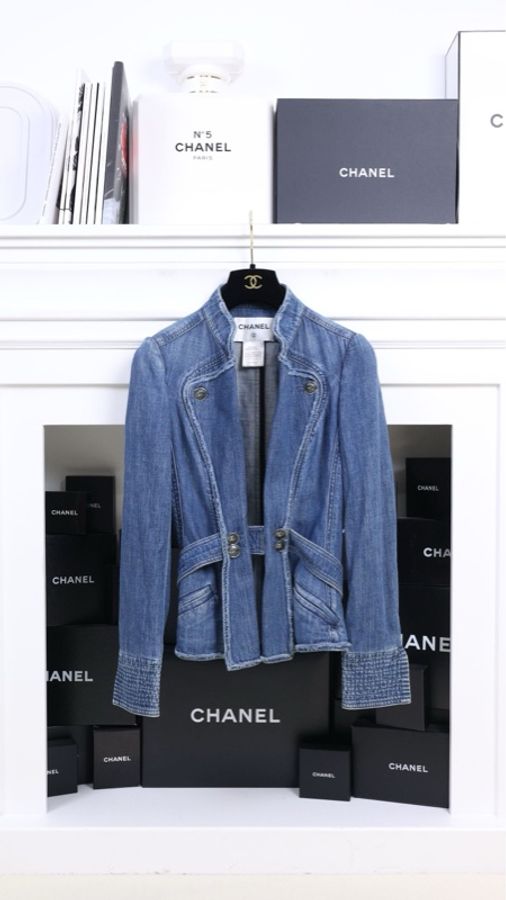 Chanel 08年春夏系列秀款蓝色丹宁牛仔琉璃扣立领外套-0