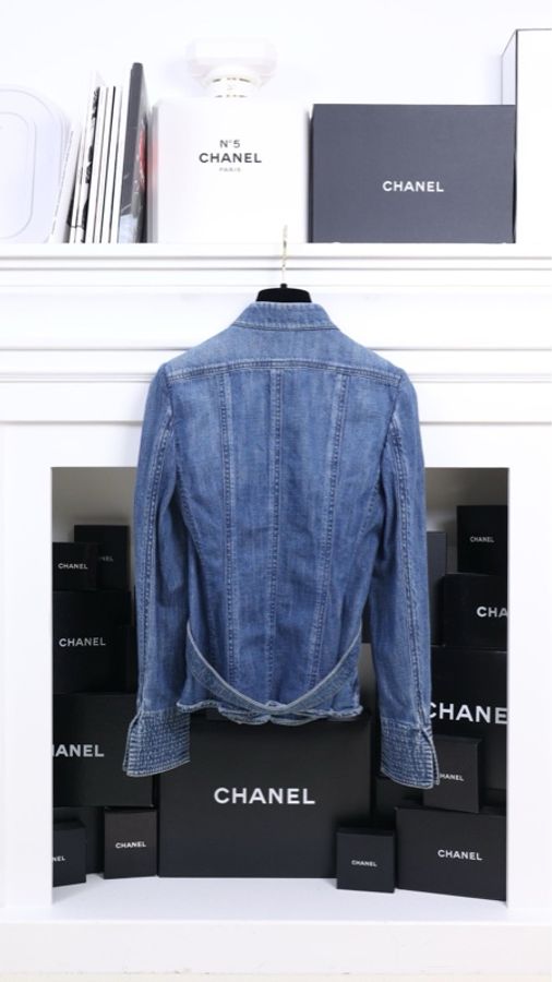Chanel 08年春夏系列秀款蓝色丹宁牛仔琉璃扣立领外套-1