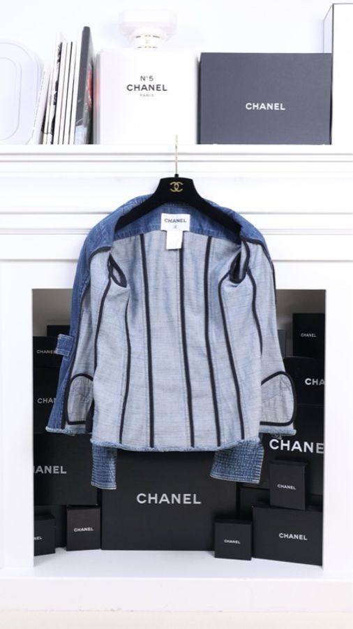 Chanel 08年春夏系列秀款蓝色丹宁牛仔琉璃扣立领外套-4