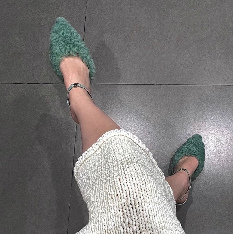 CELINE✨超顯白凱旋細帶綠色毛毛細跟鞋 #40-0