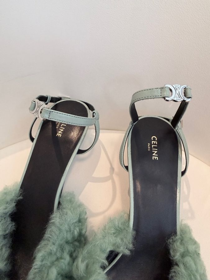 CELINE✨超顯白凱旋細帶綠色毛毛細跟鞋 #40-10