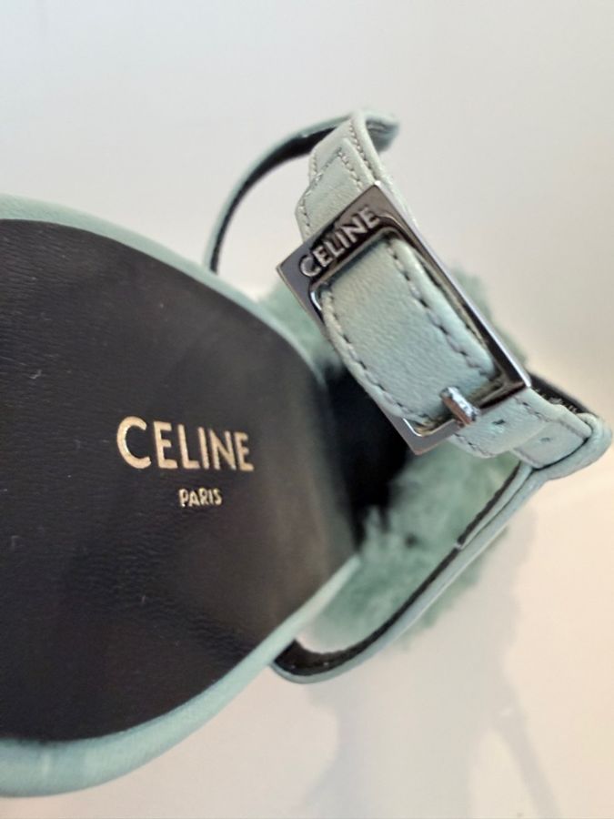 CELINE✨超顯白凱旋細帶綠色毛毛細跟鞋 #40-16