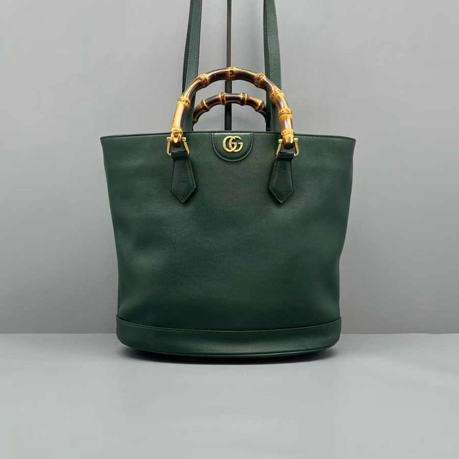 97新 二手GUCCI古馳竹節手提托特包綠色-5