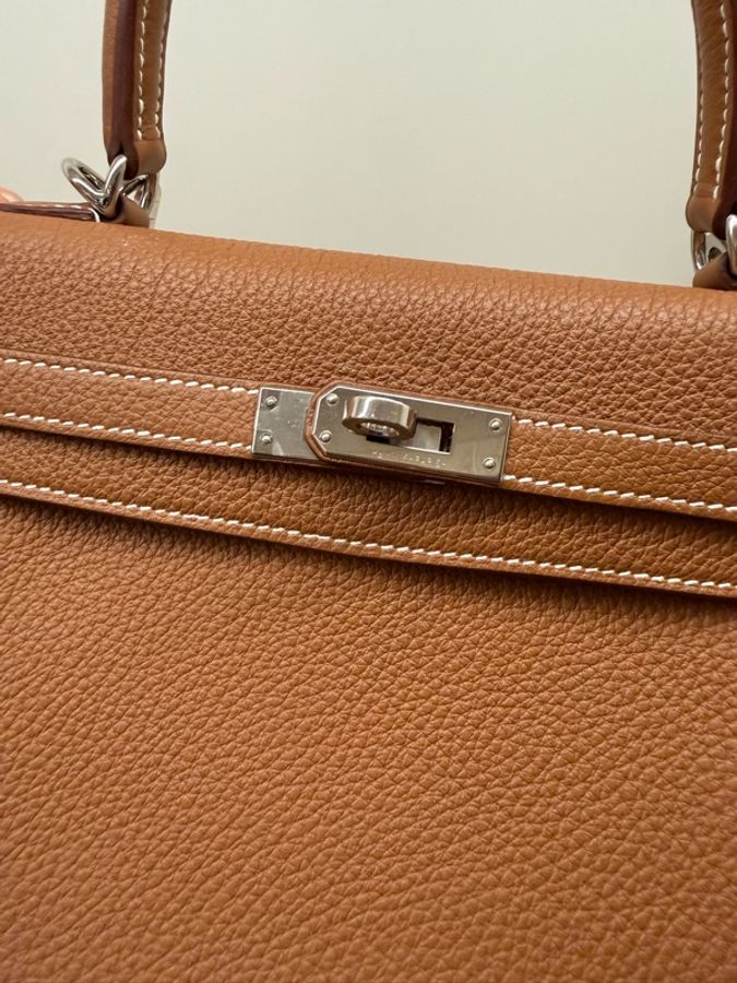 Hermès愛馬仕 Kelly25,金棕色搭配銀扣,Togo皮,質感高級耐看,K刻印,-4