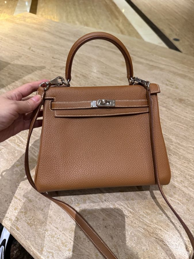 Hermès愛馬仕 Kelly25,金棕色搭配銀扣,Togo皮,質感高級耐看,K刻印,-7