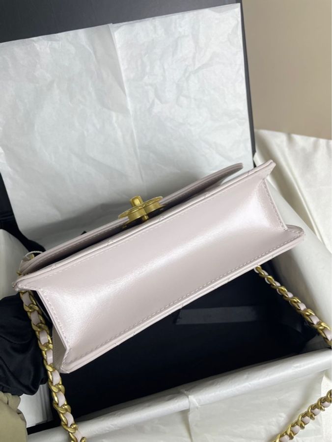 Chanel 香奈兒 21b淡紫色 金扣 菠蘿幣復古牛皮黛妃雙環鏈條包-4