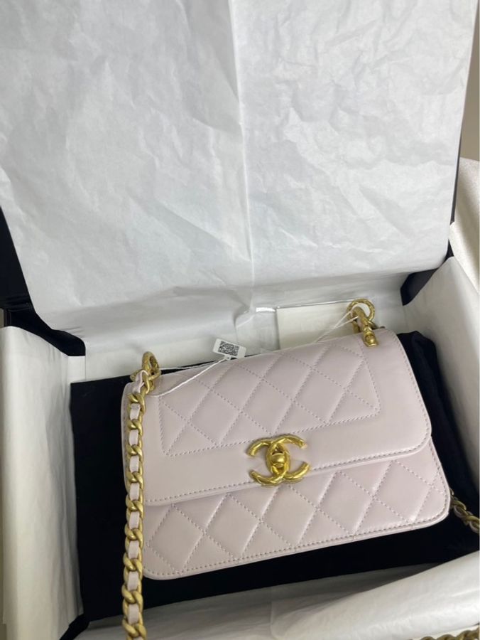 Chanel 香奈兒 21b淡紫色 金扣 菠蘿幣復古牛皮黛妃雙環鏈條包-5