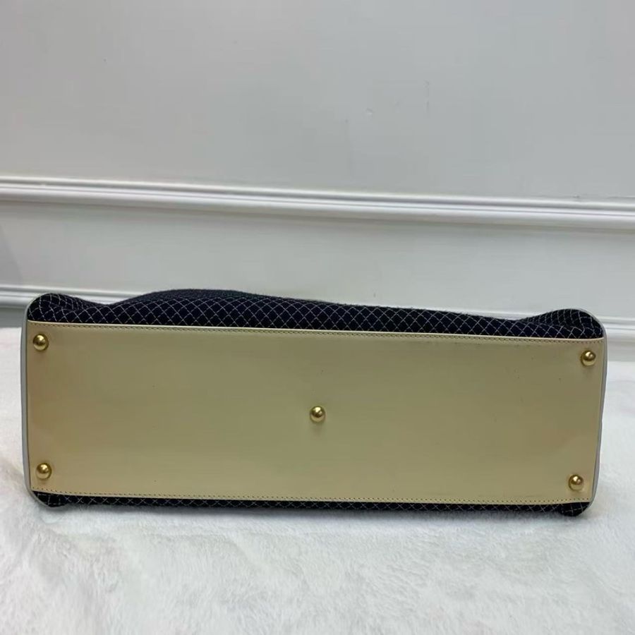 Chanel香奈兒 保齡球手提包 牛仔藍帆布拼漆皮 經典款波士頓單肩包 絕版經典款女士手提購物袋-4