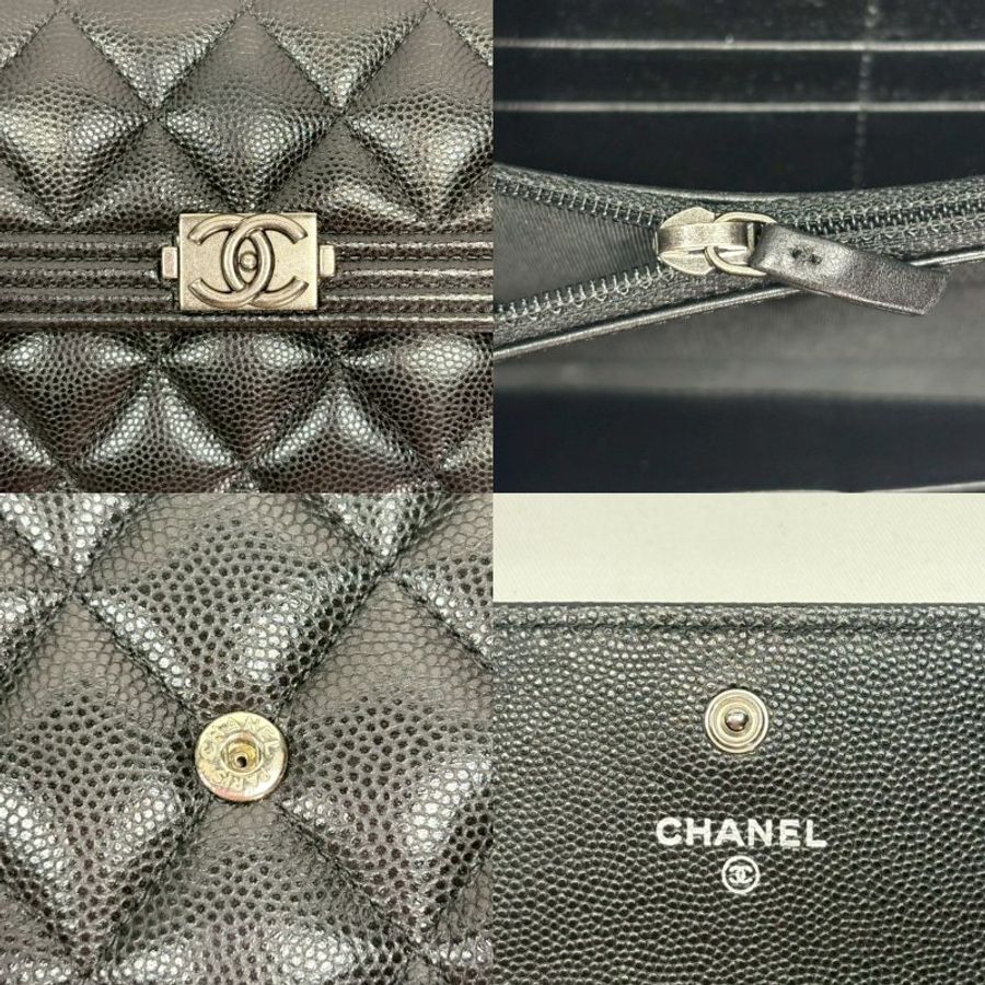 CHANEL Boy黑銀荔枝皮釦式長夾-6
