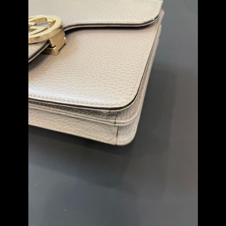 97新 Gucci古馳 灰色全皮荔枝紋小号風琴包-5