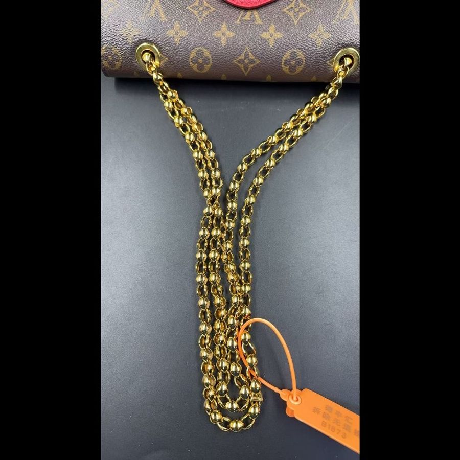 LV路易威登 Victoire維多利亞老花拼紅色 晶片款 極品成色鏈條包-7