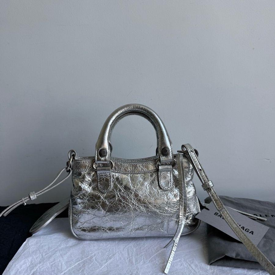 Balenciaga/巴黎世家 機車包單肩包手提包斜挎包,太空銀-1