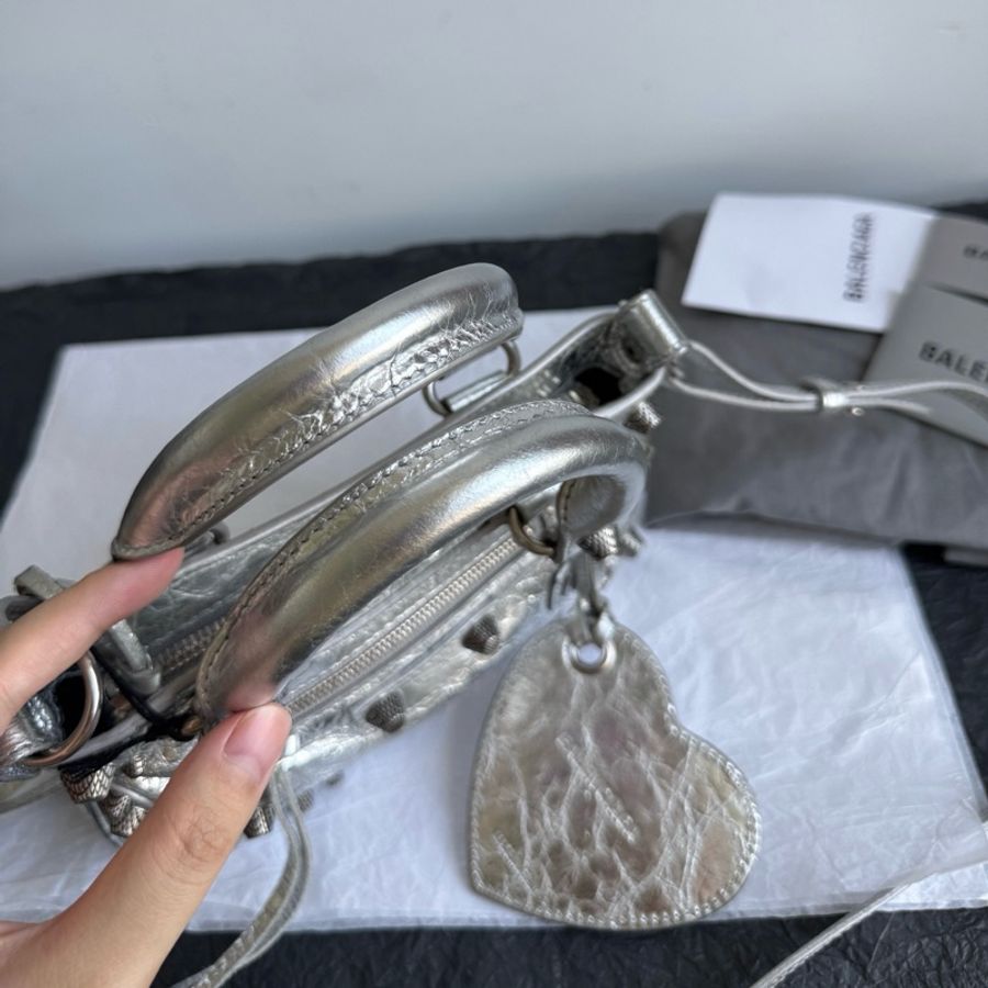 Balenciaga/巴黎世家 機車包單肩包手提包斜挎包,太空銀-4