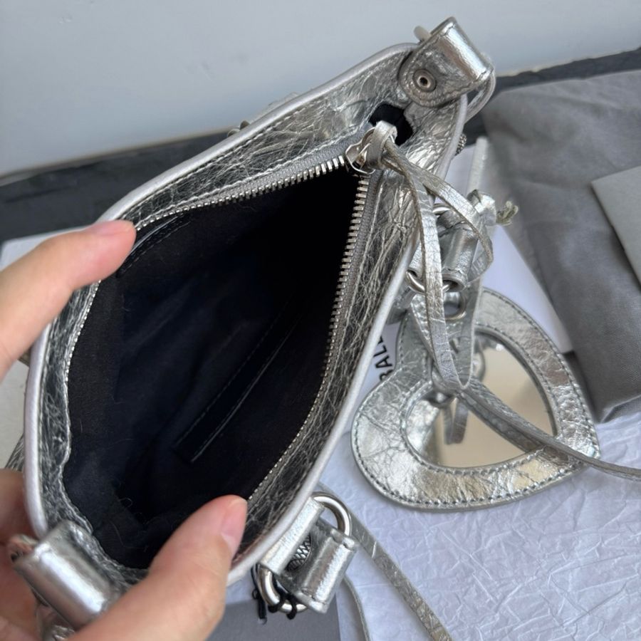 Balenciaga/巴黎世家 機車包單肩包手提包斜挎包,太空銀-7