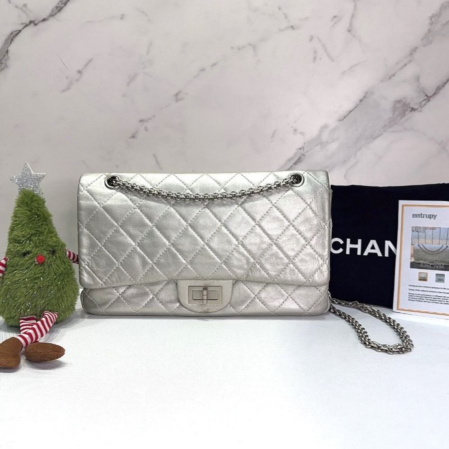 CHANEL 2.55銀色翻蓋包-0