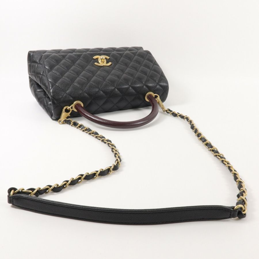 CHANEL 牛皮皮革Coco Handle Medium鏈帶肩背袋-9