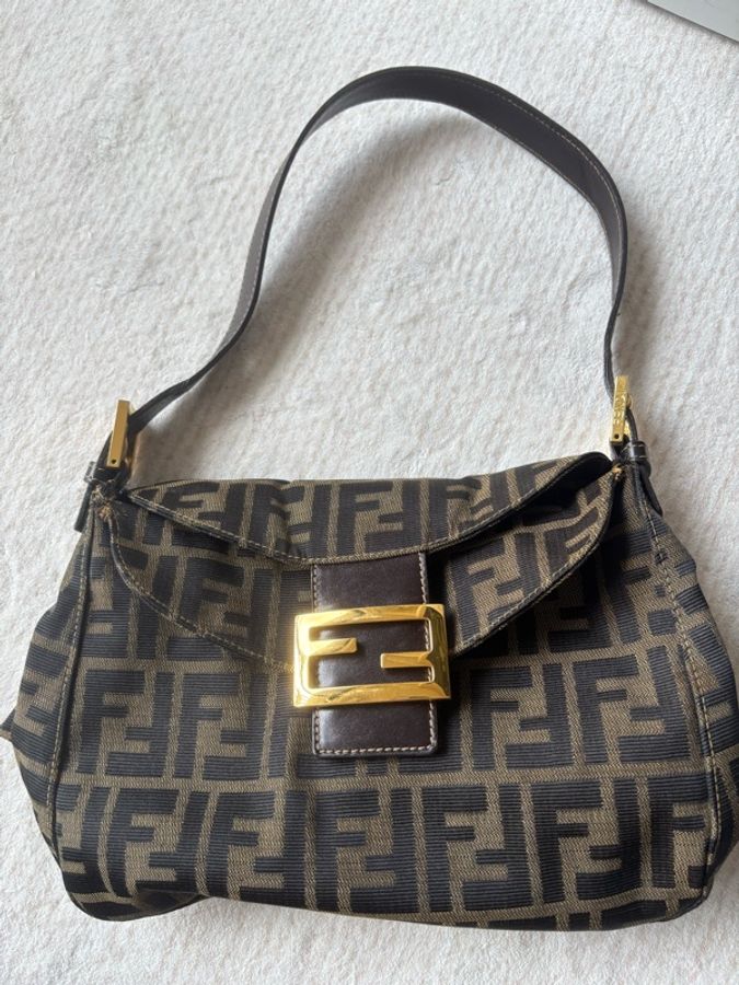 FENDI Vintage Zucca Double Flap Mama Baguette FF 老花肩背包|經典復古款|義大利製-1