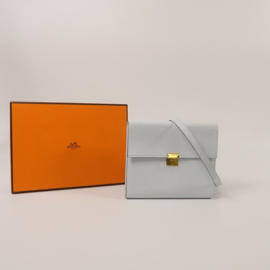 HERMES Chevre皮革Clic 16肩背袋Bleu Brume-9