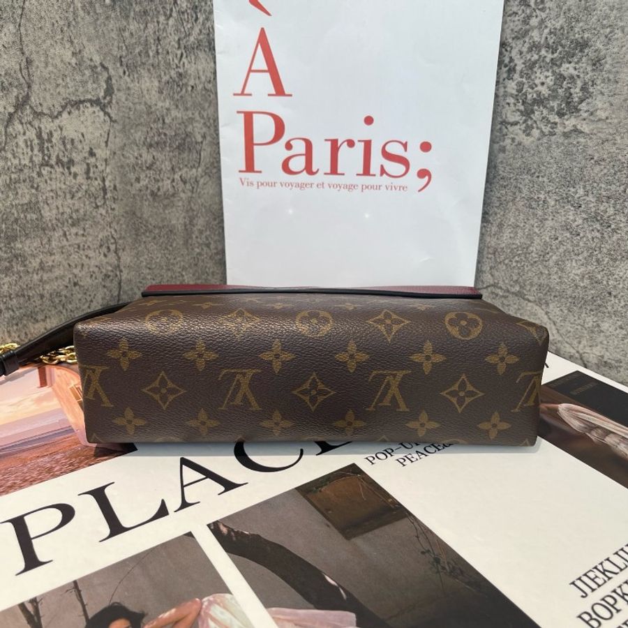 98新 LV Saint Placide 21年 紫紅色拼老花 經典斜揹信封包-4