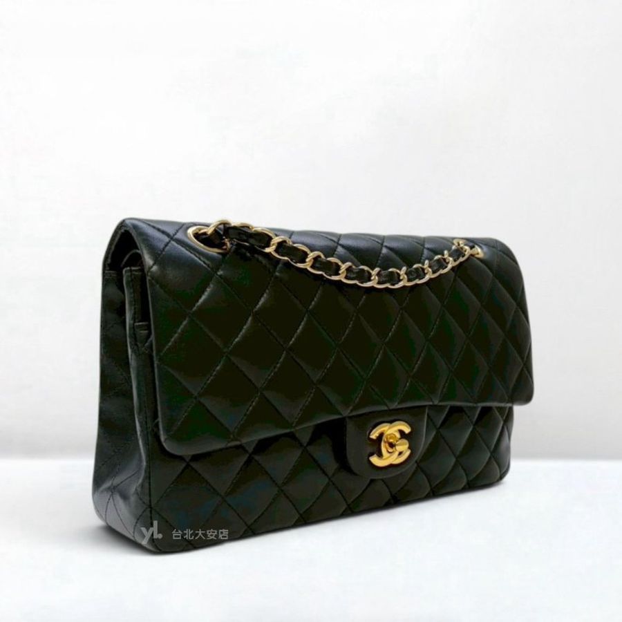 A13348-CHANEL COCO25 黑色羊皮金釦口蓋包A01112-1