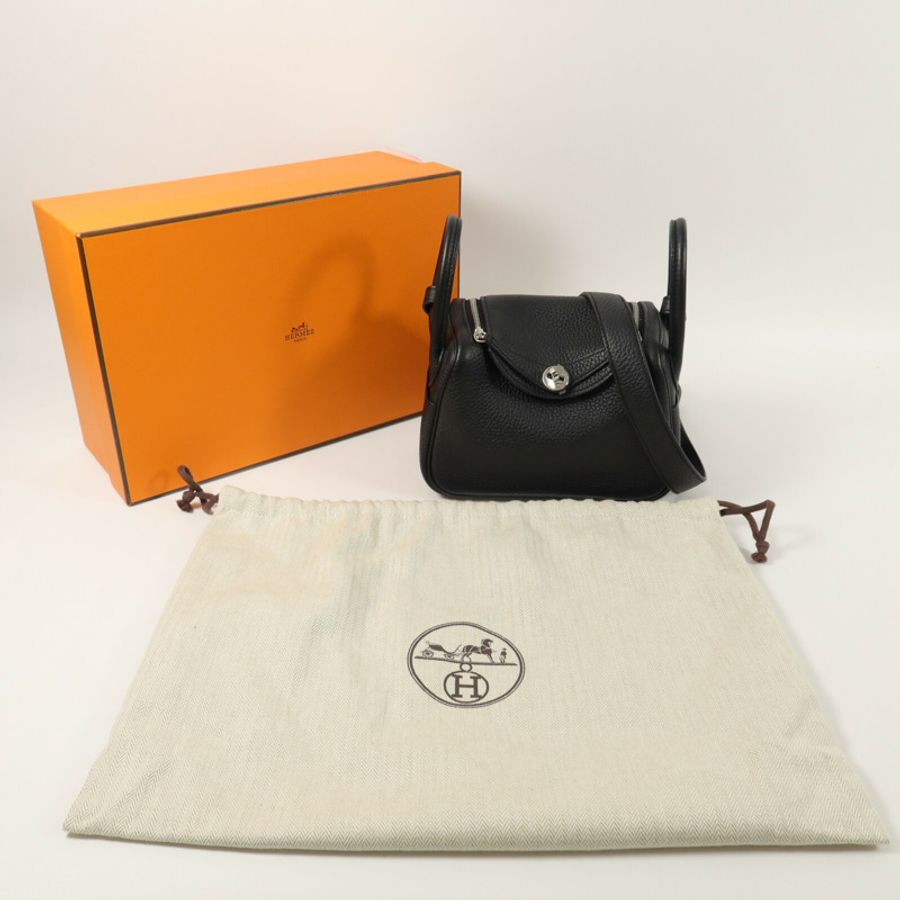 HERMES Clemence皮革Mini Lindy手挽肩背兩用袋Noir-15