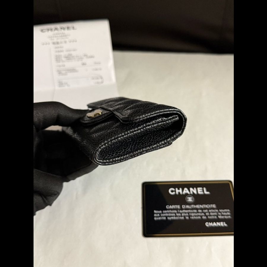 CHANEL香奈兒 99新 黑色金扣黑金荔枝紋牛皮CF卡包零錢包-3