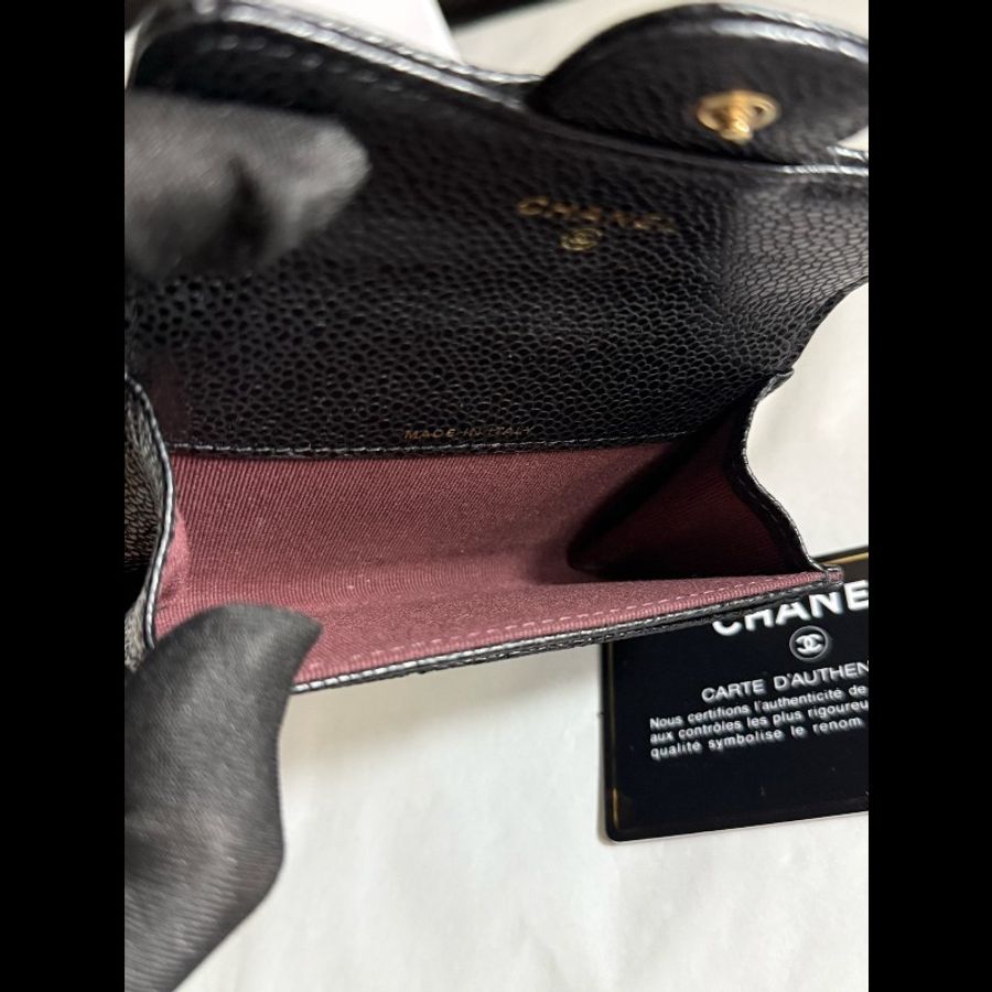 CHANEL香奈兒 99新 黑色金扣黑金荔枝紋牛皮CF卡包零錢包-7