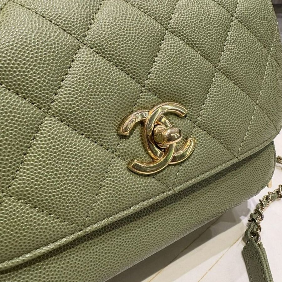 *SHIHNA名牌精品*CHANEL 郵差包 綠色 荔枝紋牛皮 金鍊 (保卡款)-2