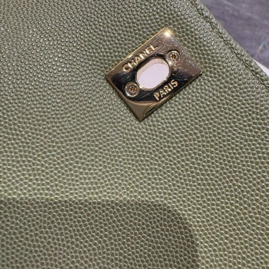 *SHIHNA名牌精品*CHANEL 郵差包 綠色 荔枝紋牛皮 金鍊 (保卡款)-4